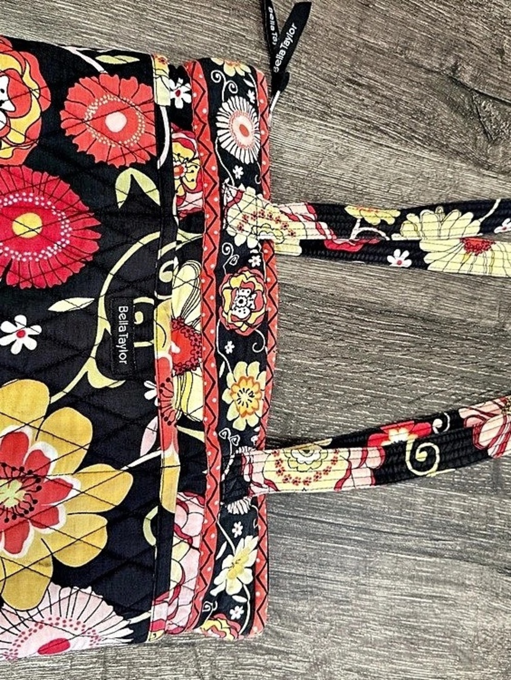 Bella Taylor Quilted Cotton Tote Bag Black & Red